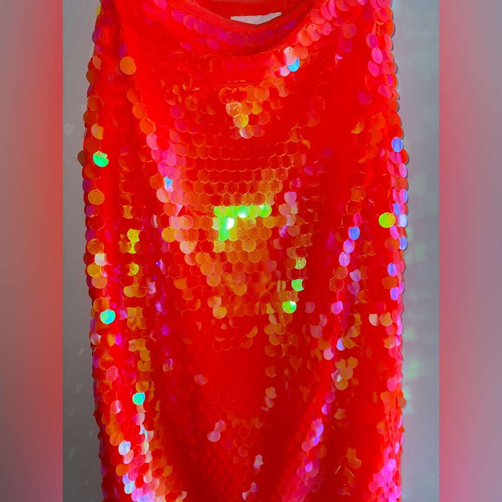 Anthropologie Neon Orange Sequin Skirt